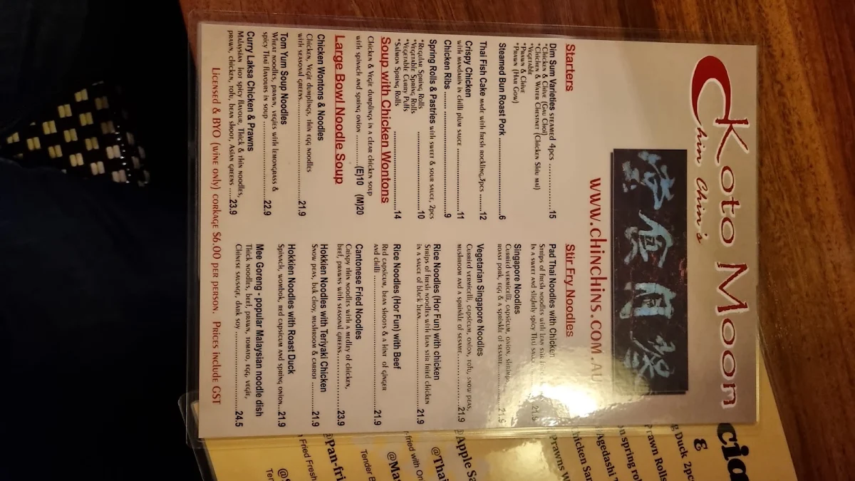 Menu, Chin Chin's at Koto Moon