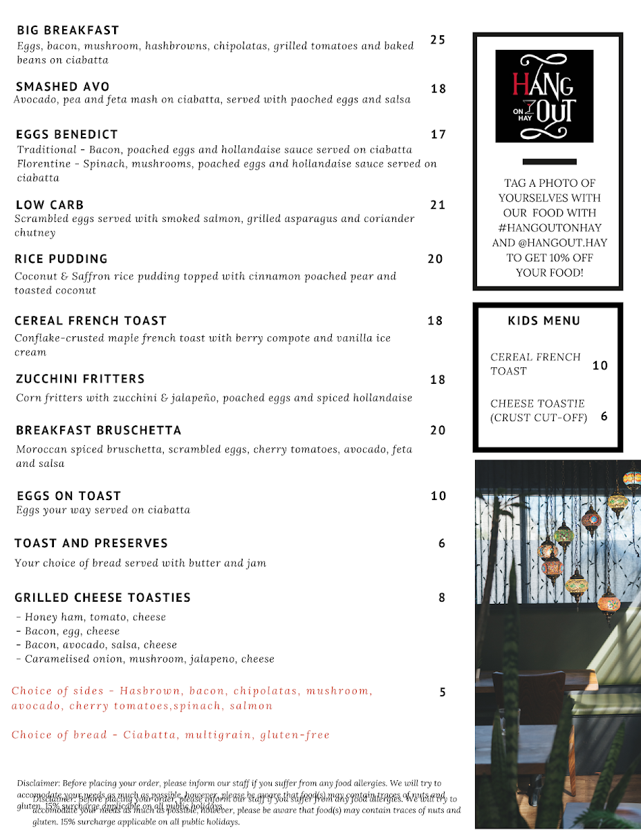 Menu, Hangout on Hay