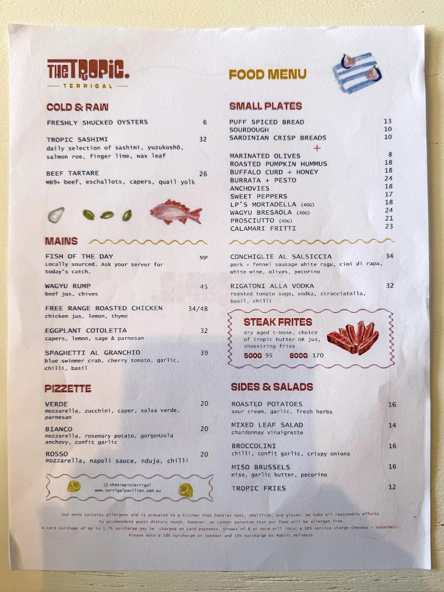 Menu, The Tropic