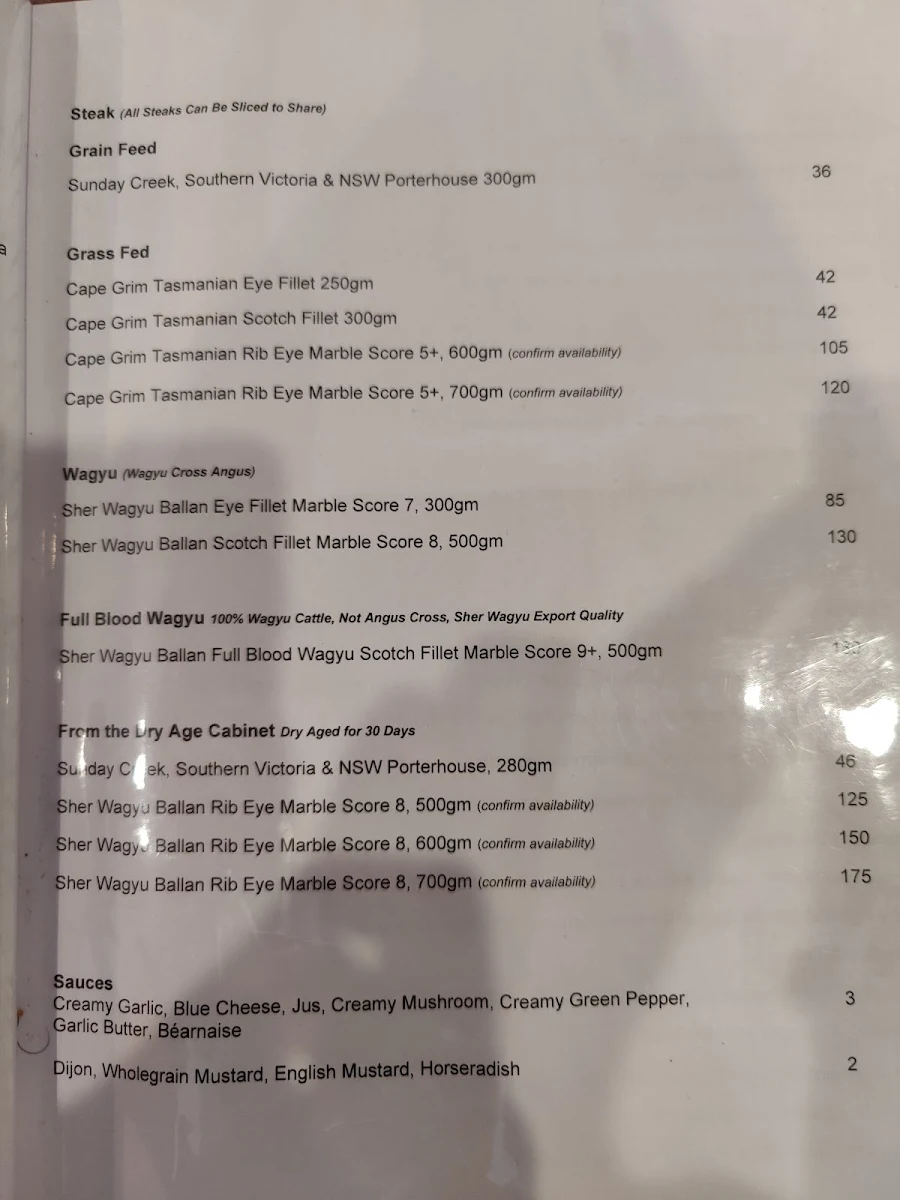 Menu, EMERGE STEAKHOUSE