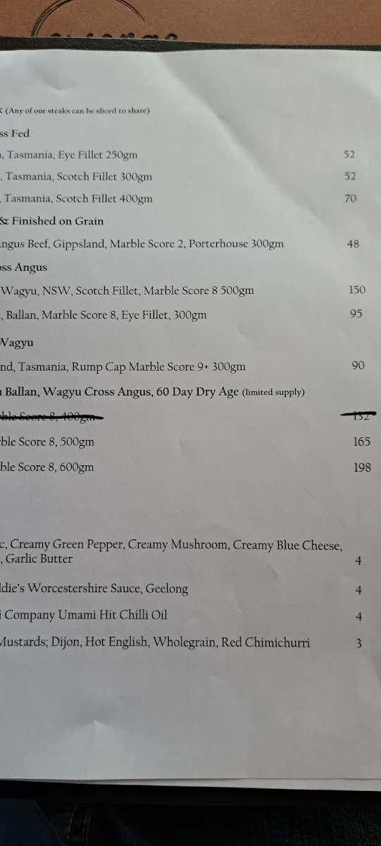 Menu, EMERGE STEAKHOUSE