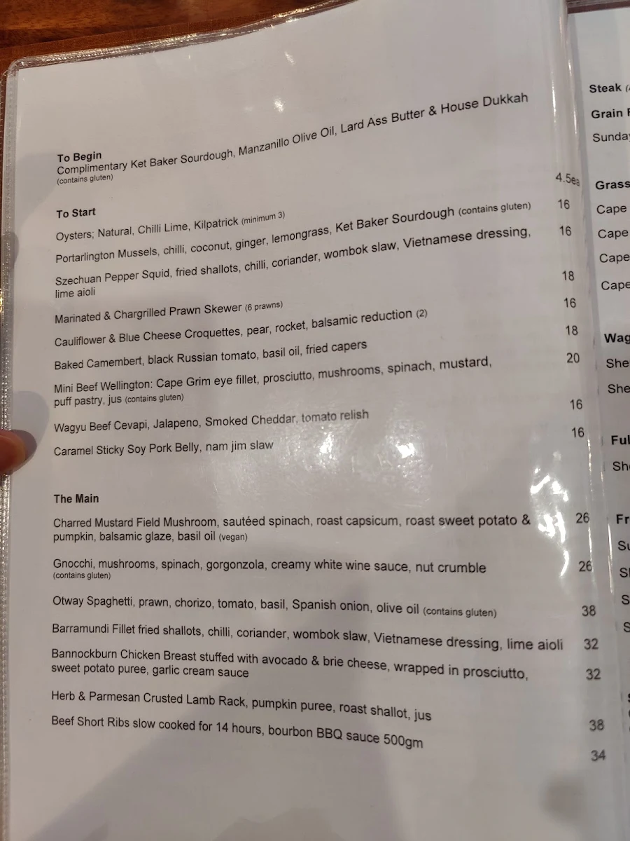 Menu, EMERGE STEAKHOUSE