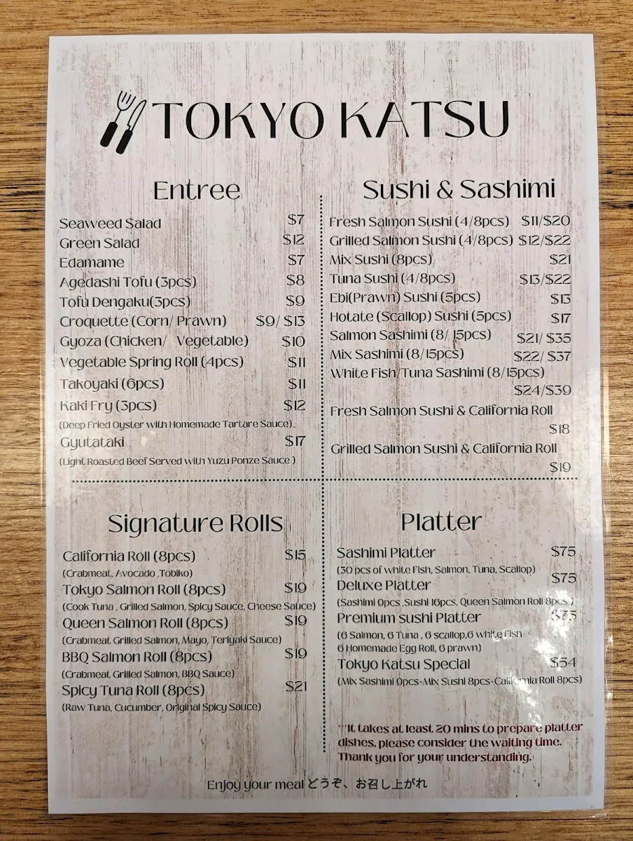 Menu, Tokyo Katsu