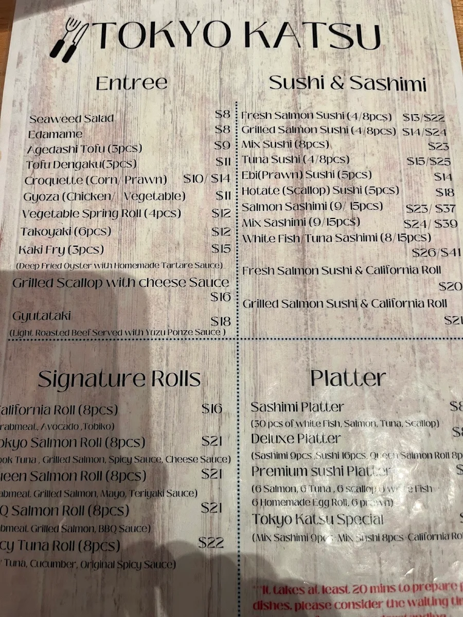 Menu, Tokyo Katsu