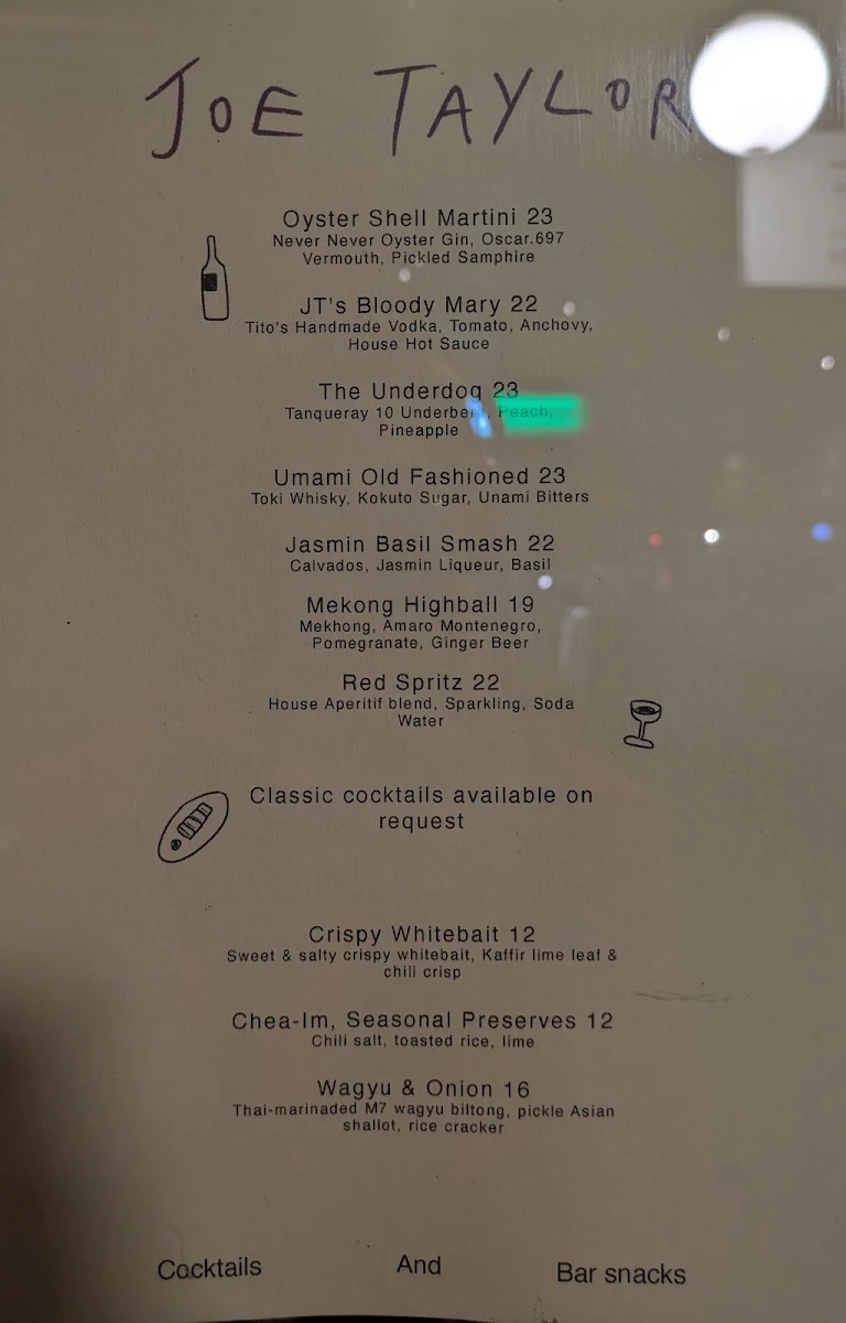Menu, Joe Taylor
