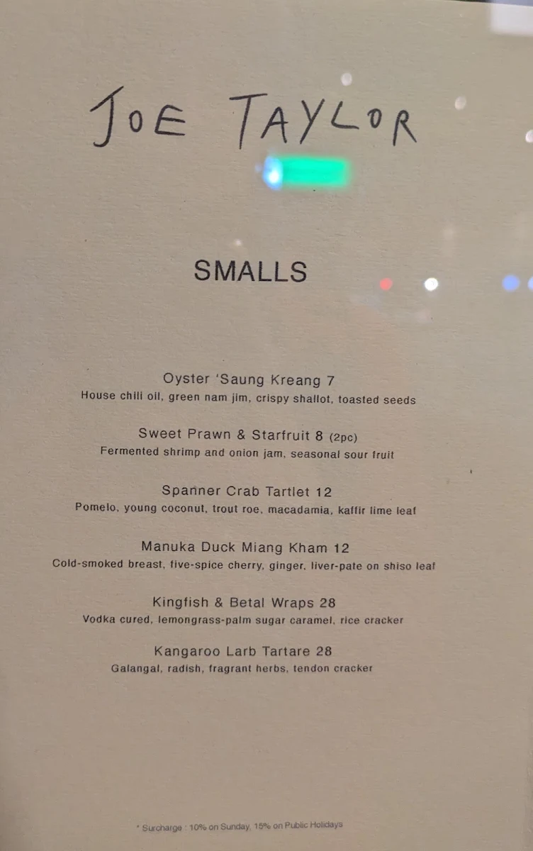 Menu, Joe Taylor
