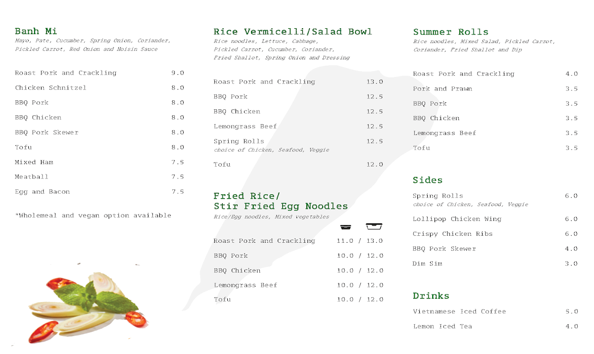 Menu, Midside Bakery
