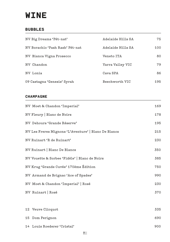 Menu, Rekodo Restaurant & Vinyl Bar