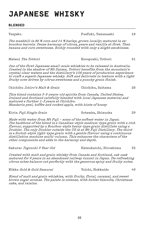 Menu, Rekodo Restaurant & Vinyl Bar