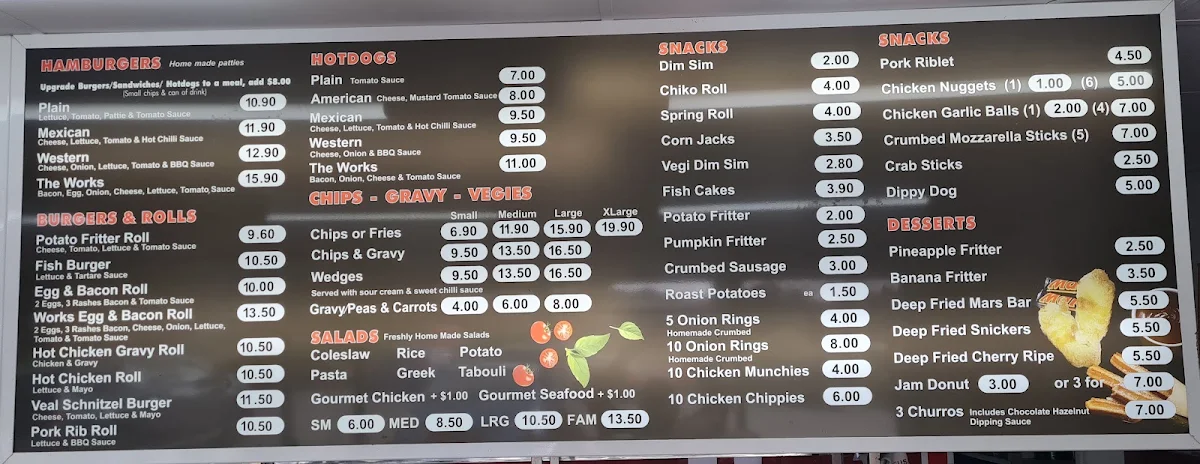 Menu, Karrara chicken and seafood