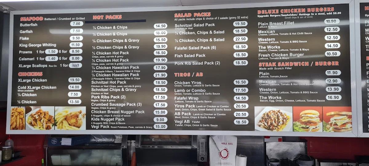 Menu, Karrara chicken and seafood