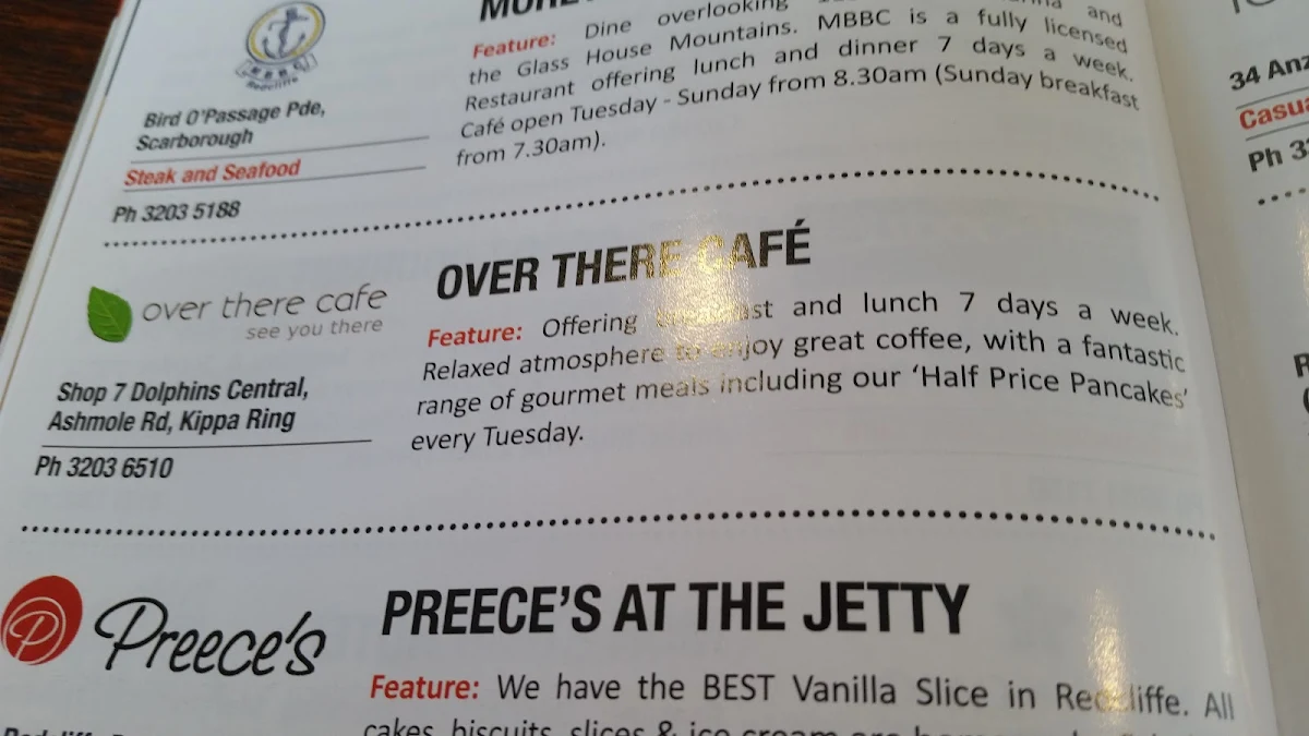 Menu, Over There Cafe