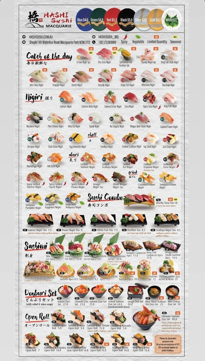 Menu, Hashi Sushi Macquarie