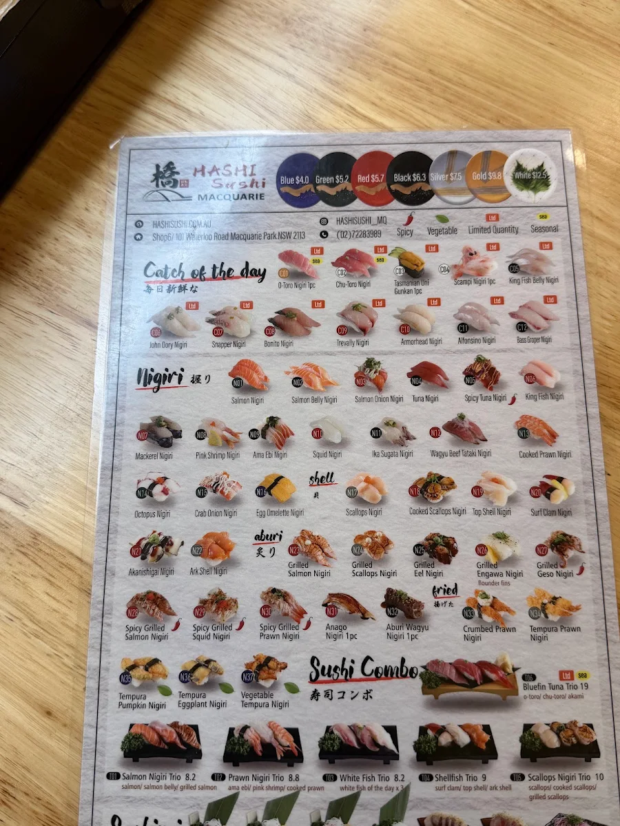 Menu, Hashi Sushi Macquarie