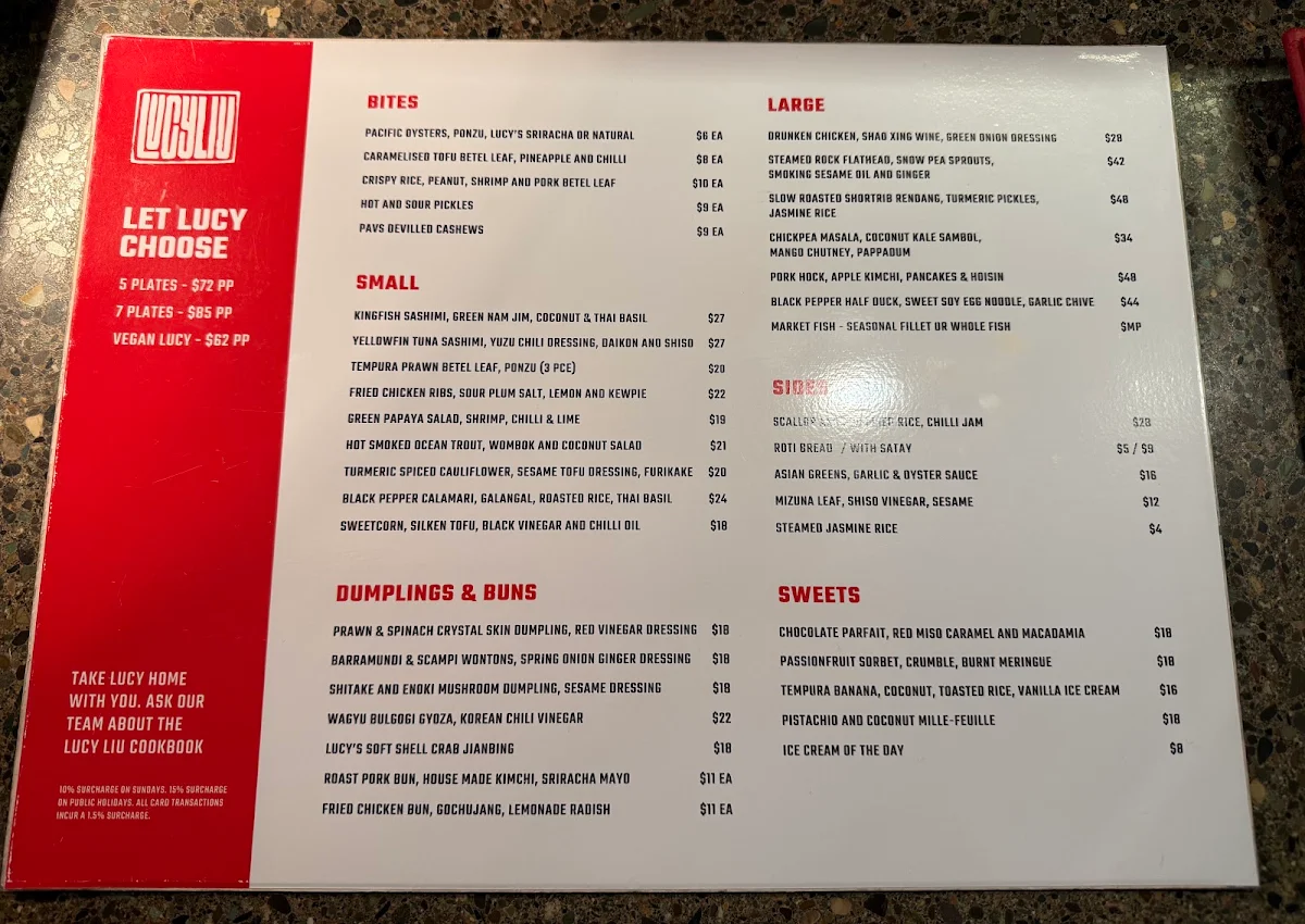 Menu, Lucy Liu Kitchen and Bar