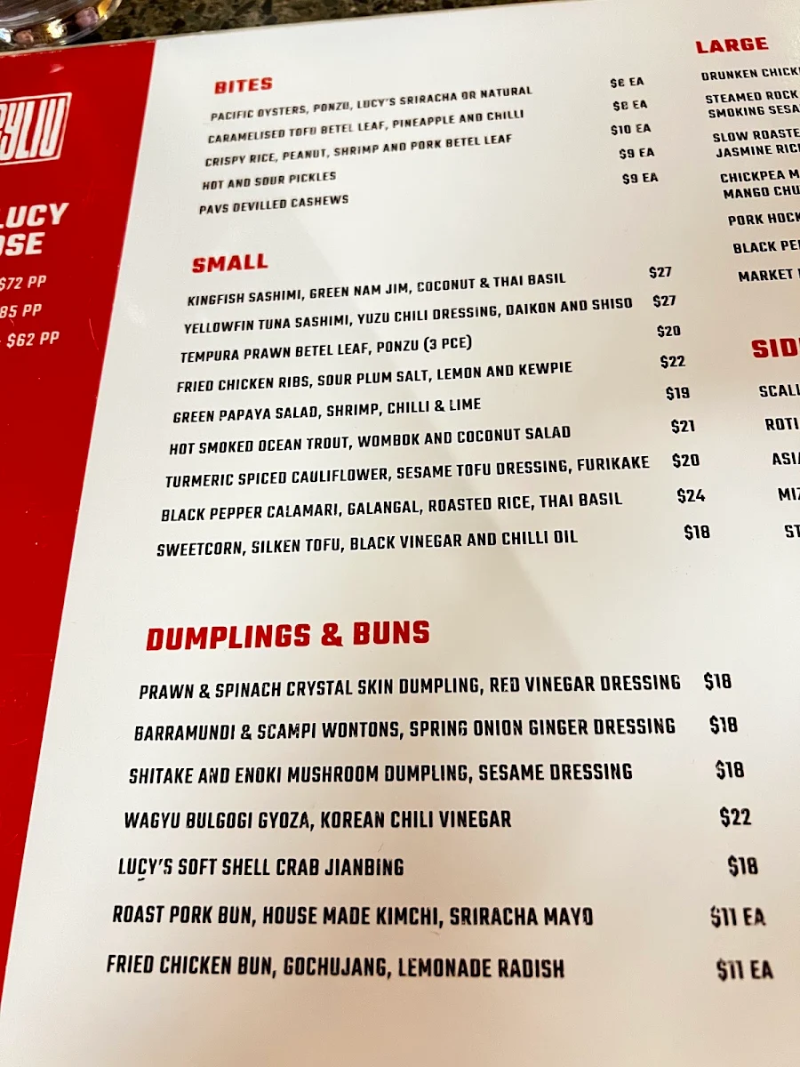 Menu, Lucy Liu Kitchen and Bar