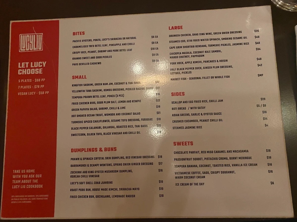 Menu, Lucy Liu Kitchen and Bar