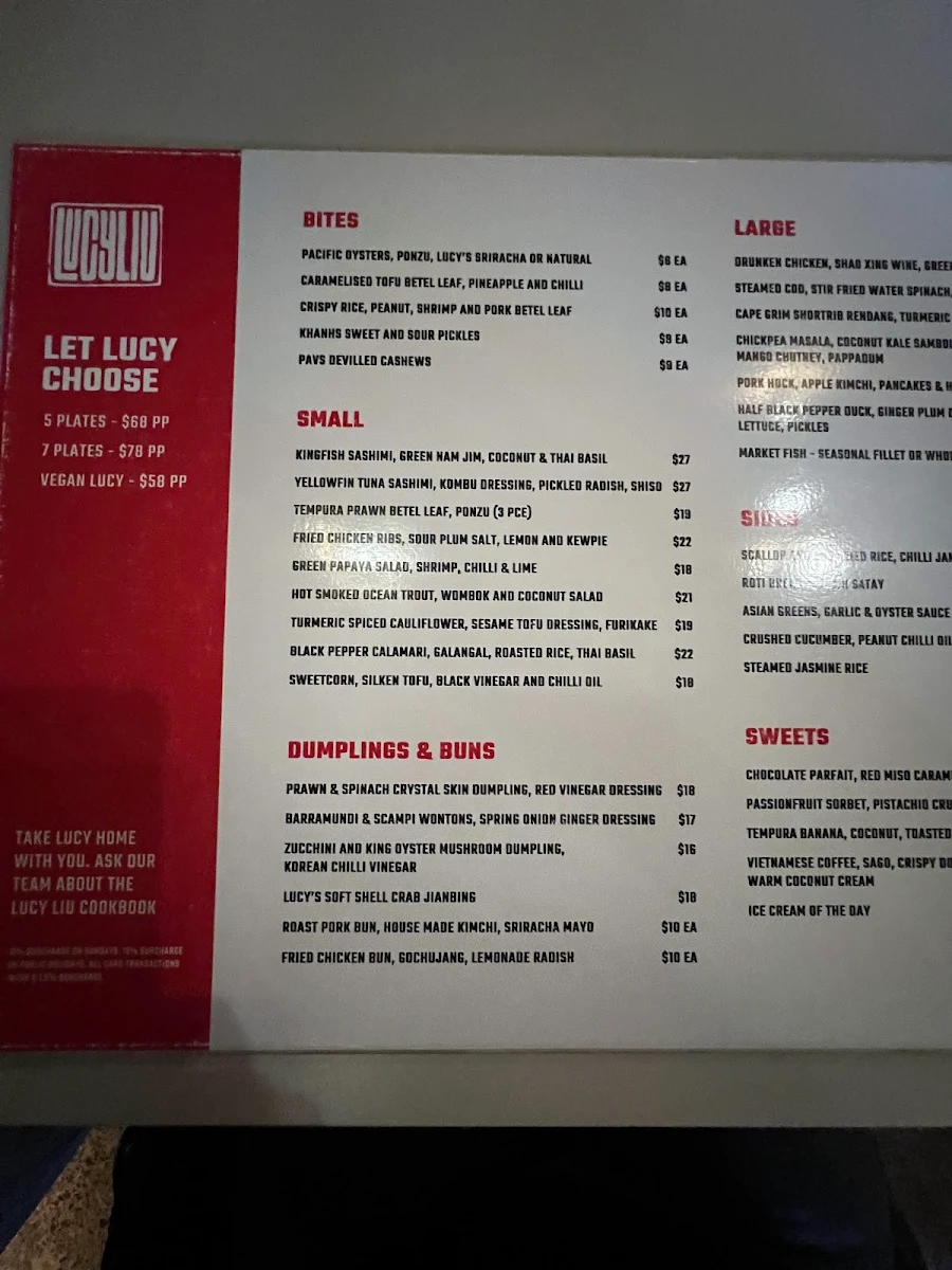 Menu, Lucy Liu Kitchen and Bar