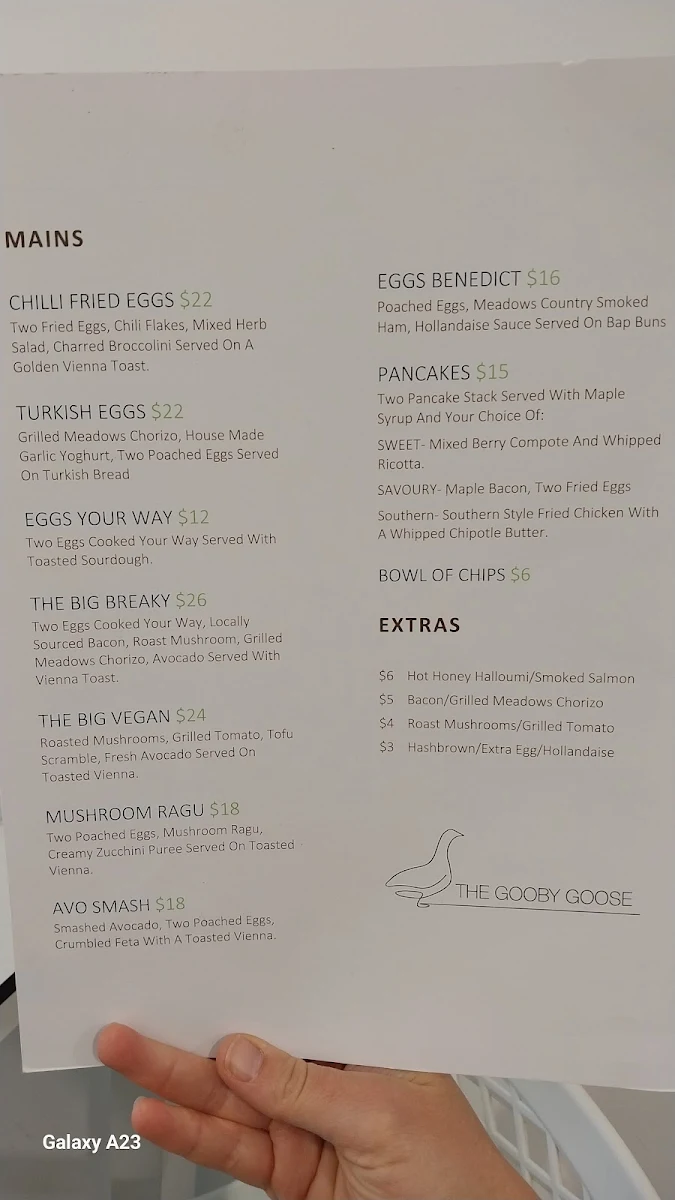 Menu, The Gooby Goose