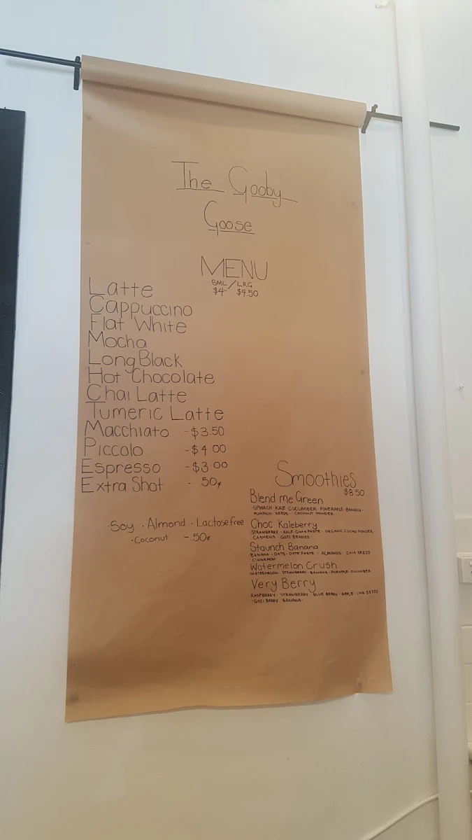 Menu, The Gooby Goose