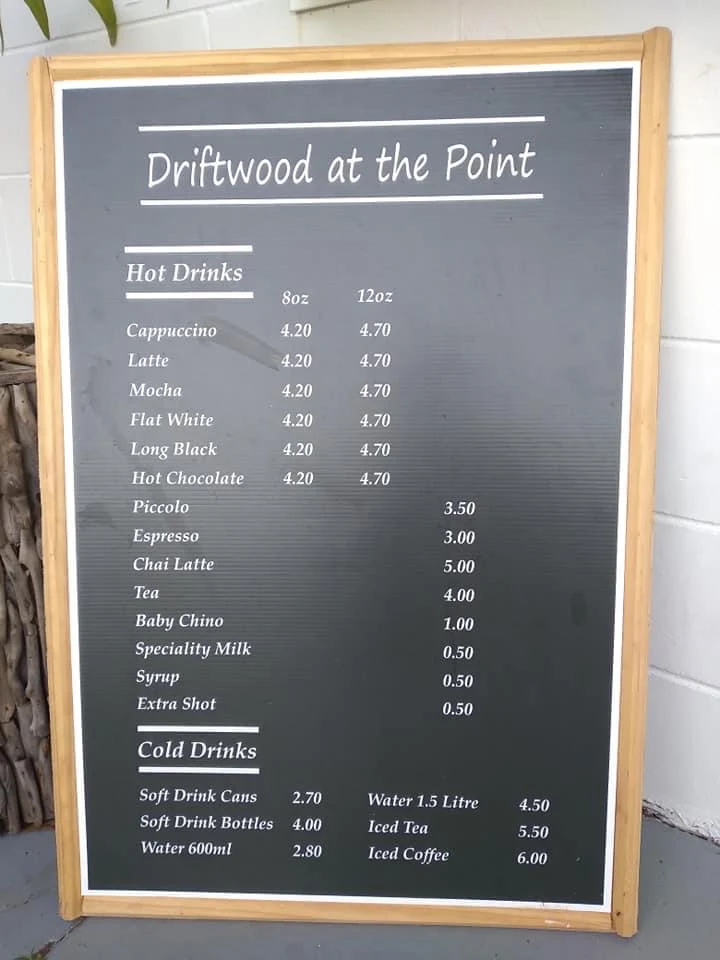 Menu, Driftwood at the Point