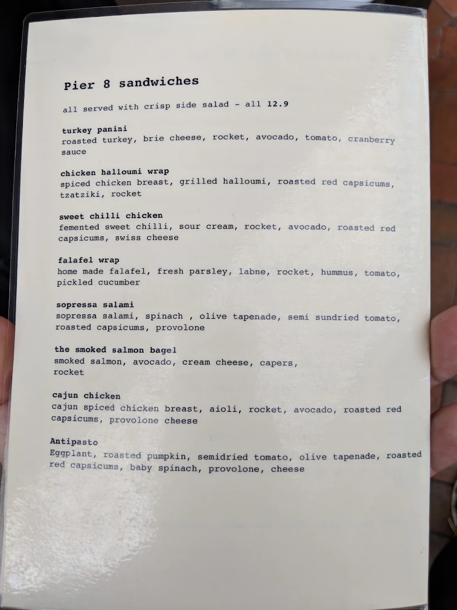 Menu, Pier 8 Cafe