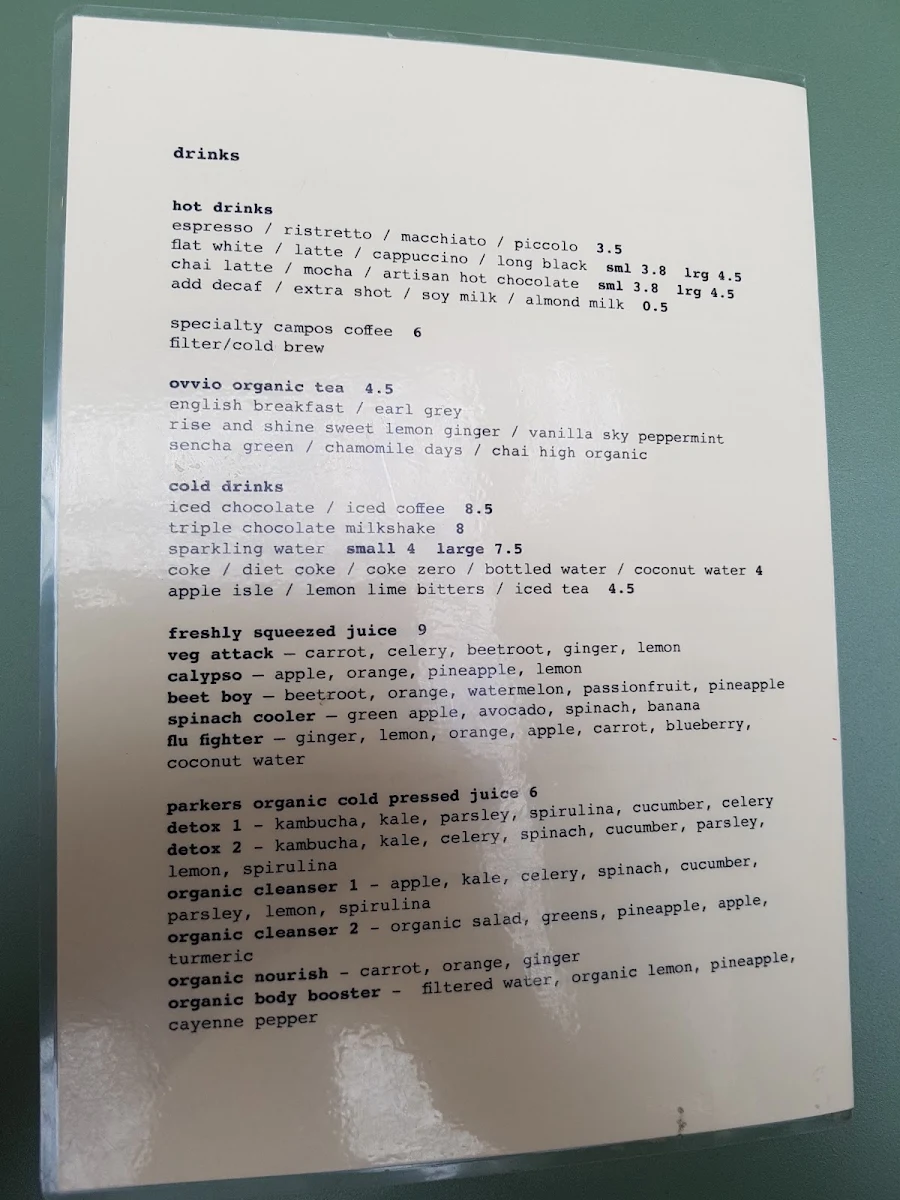 Menu, Pier 8 Cafe