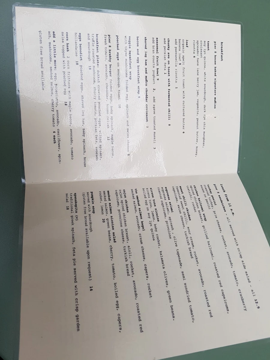 Menu, Pier 8 Cafe
