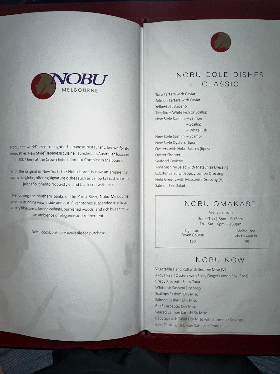 Menu, Nobu Melbourne