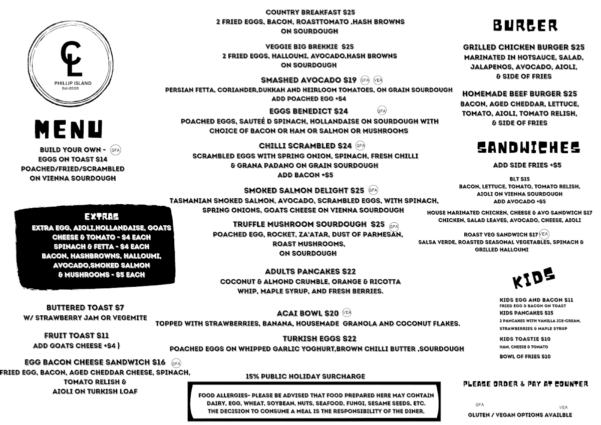 Menu, Cafe Lugano