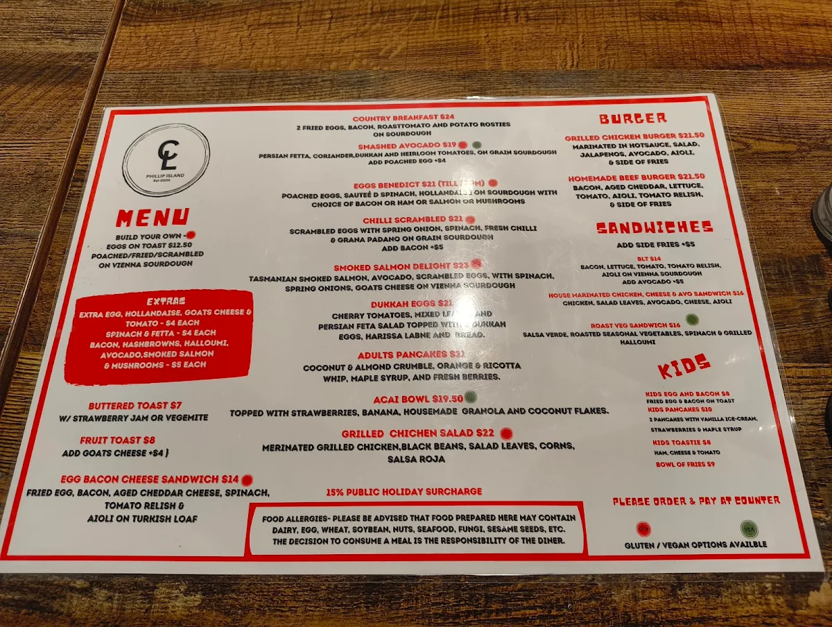 Menu, Cafe Lugano