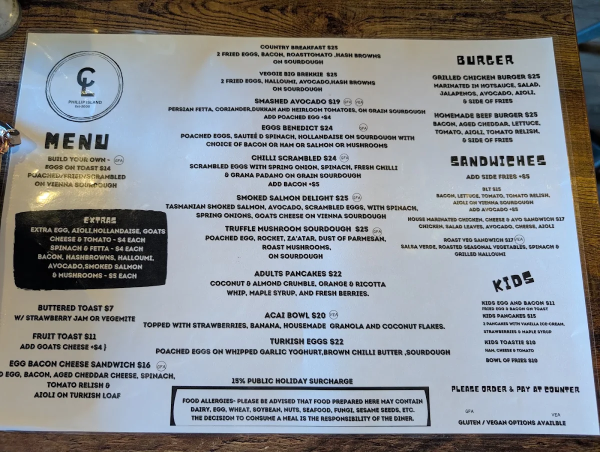 Menu, Cafe Lugano