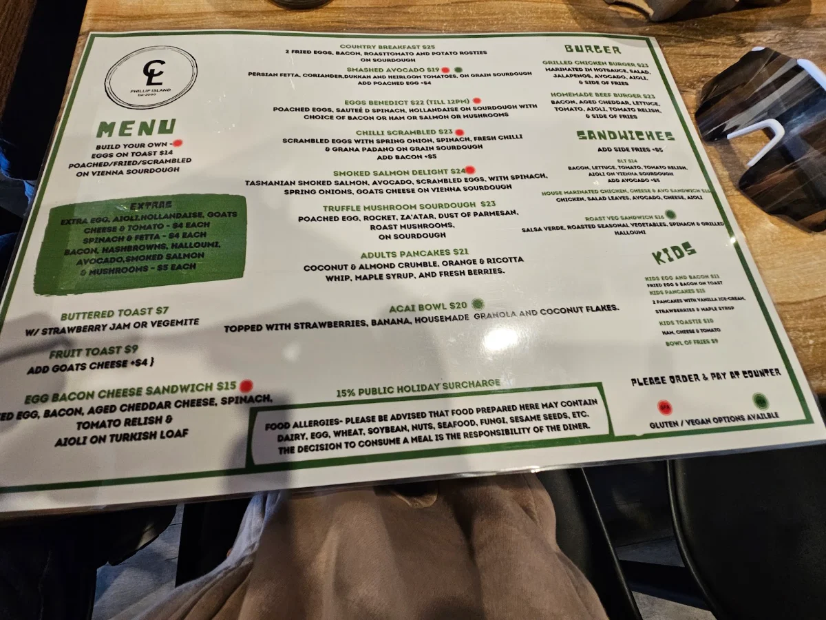 Menu, Cafe Lugano