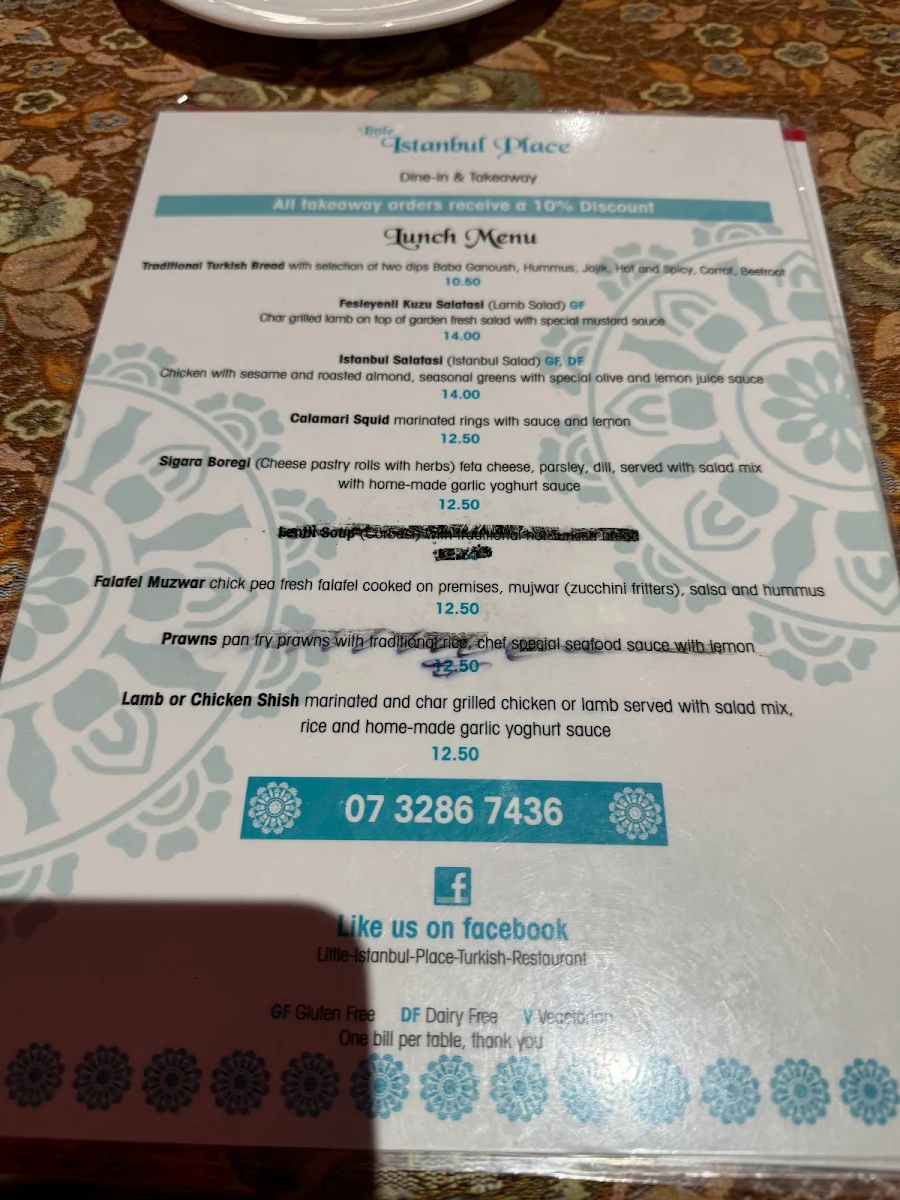 Menu, Little Istanbul Place