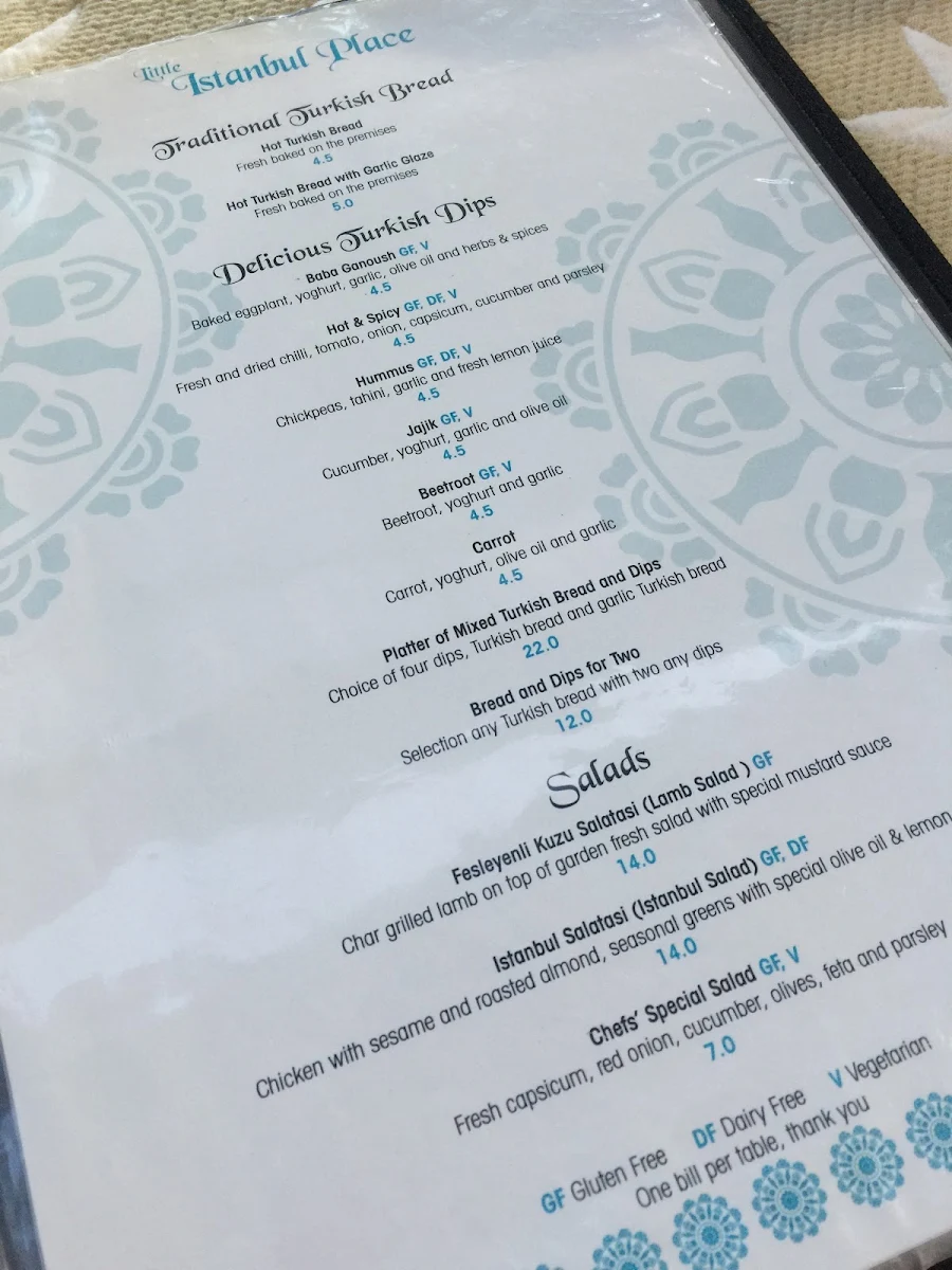 Menu, Little Istanbul Place