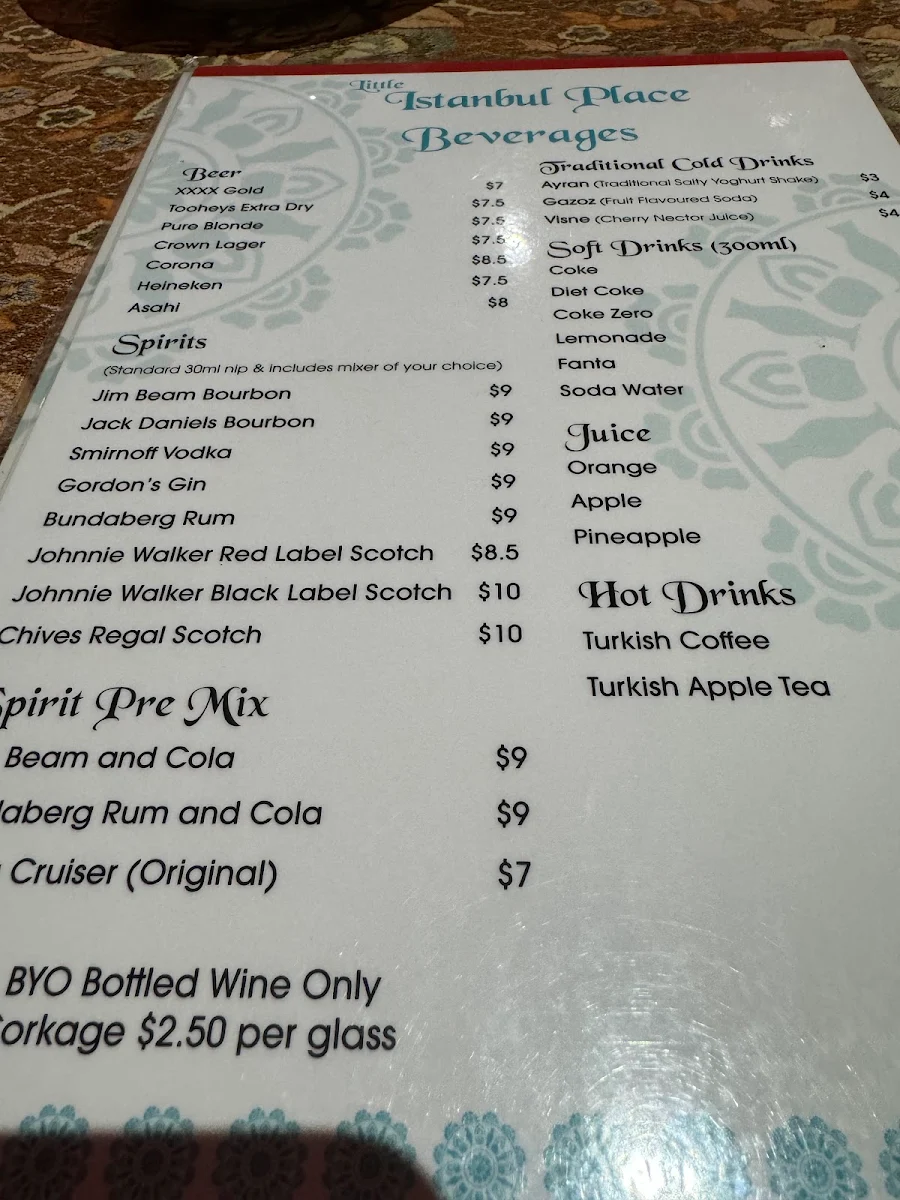 Menu, Little Istanbul Place