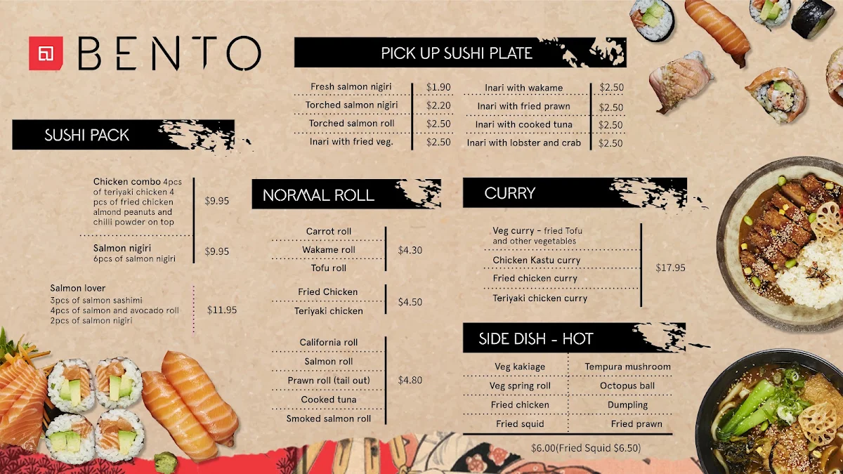 Menu, Bento Kings Meadows