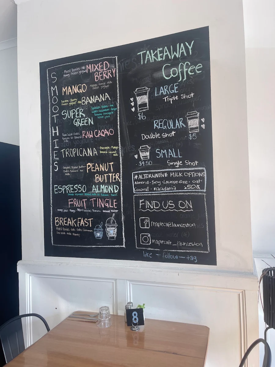 Menu, Maple Cafe