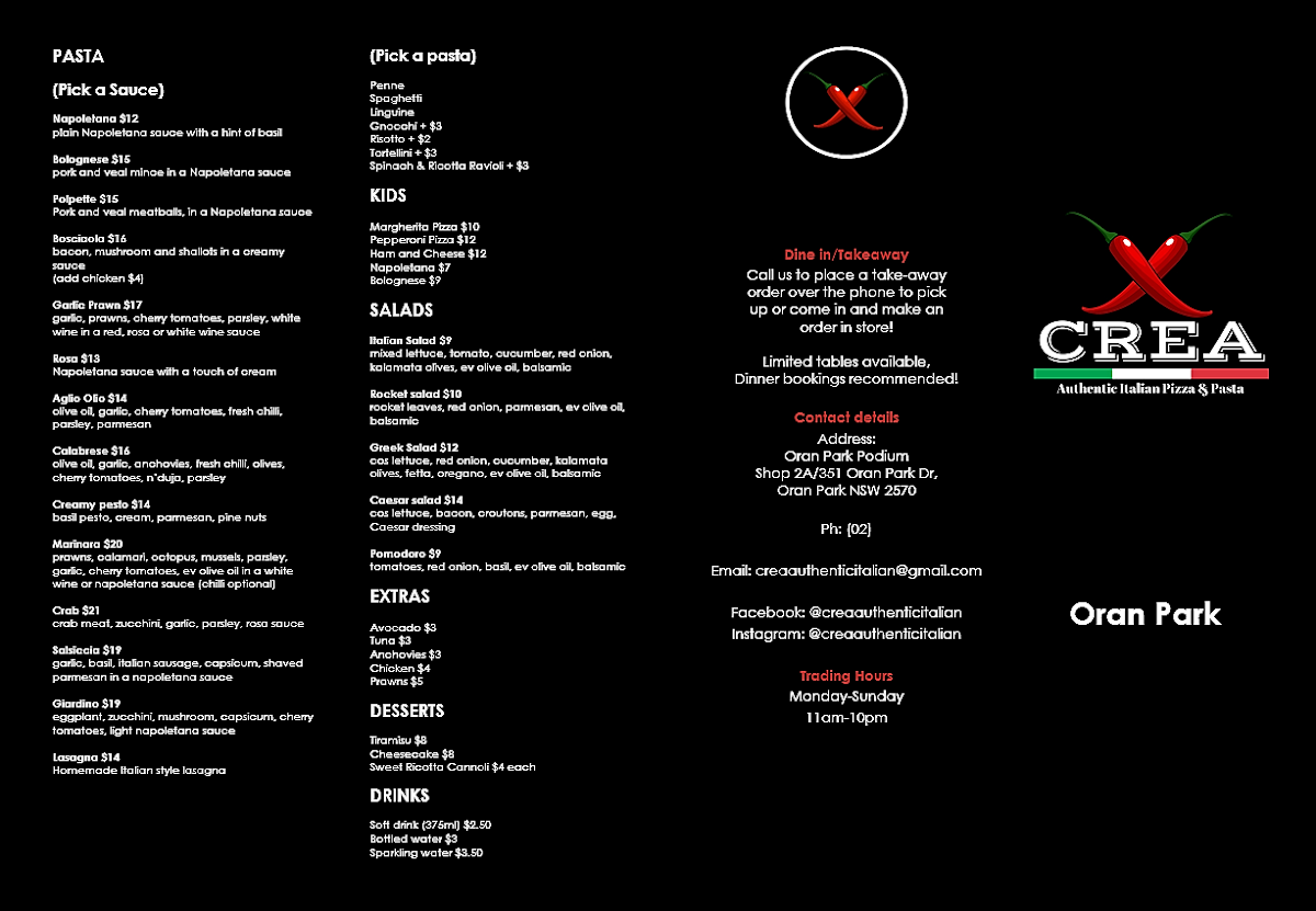 Menu, CREA