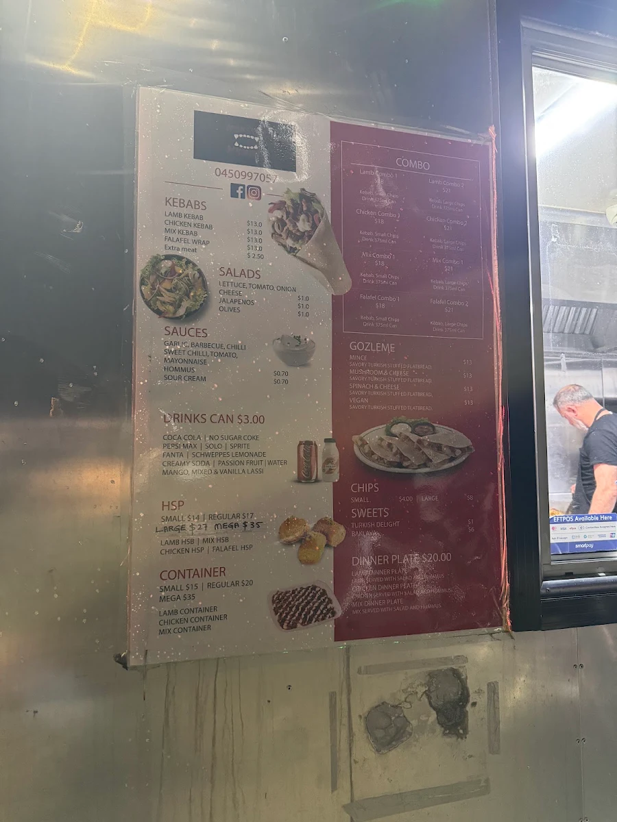 Menu, Monster Kebab Endeavour Hills