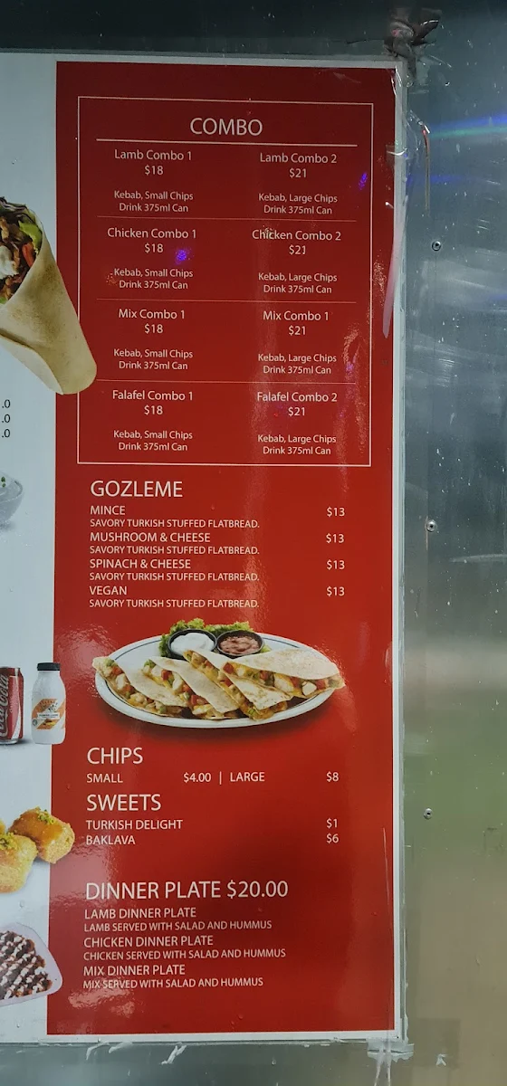 Menu, Monster Kebab Endeavour Hills