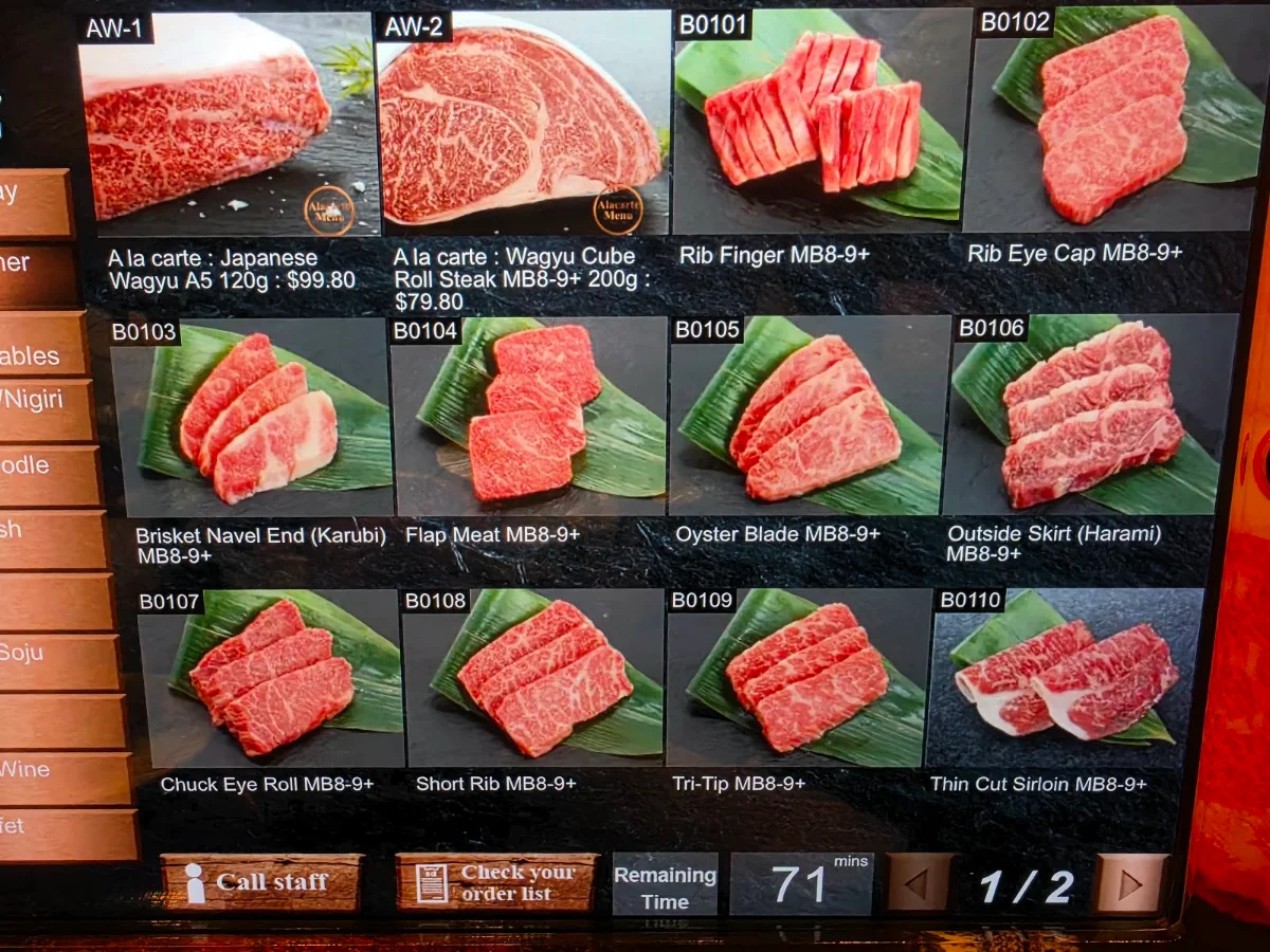 Menu, Kobe Wagyu Yakiniku