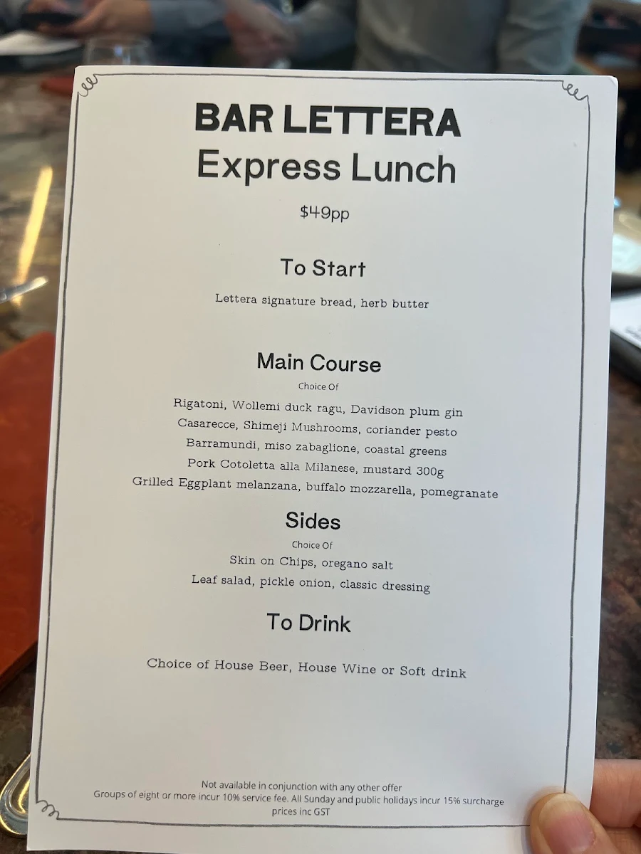 Menu, Bar Lettera