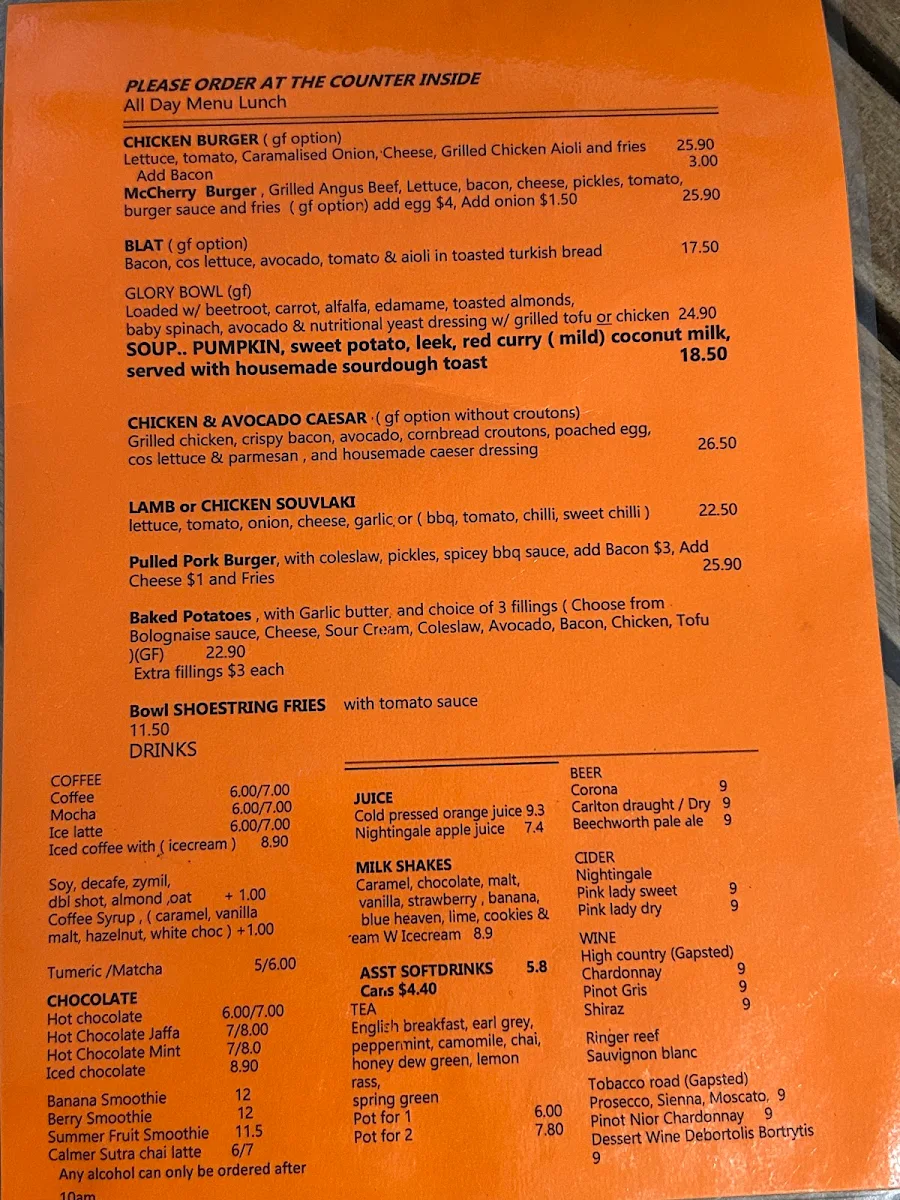 Menu, Cherry Walk Cafe