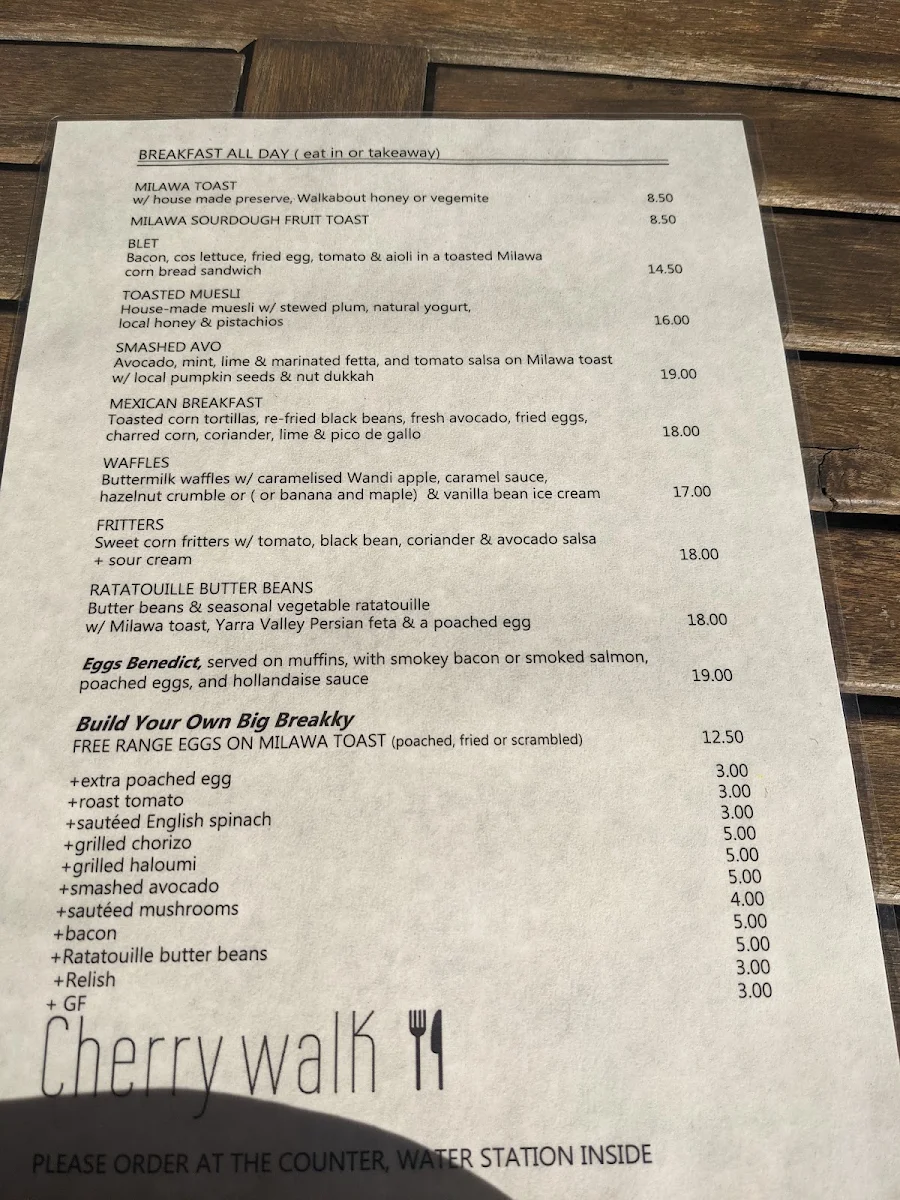 Menu, Cherry Walk Cafe