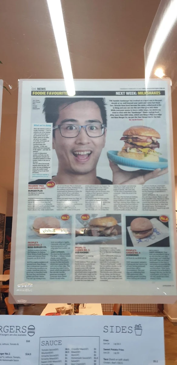 Menu, Burger Plus Geelong