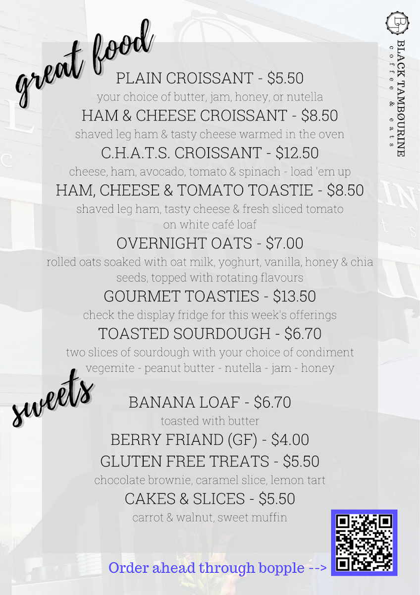 Menu, Black Tambourine