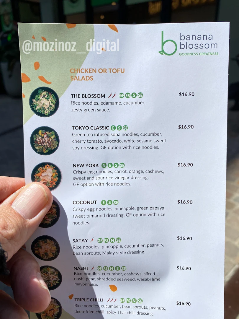 Menu, Banana Blossom Newcastle