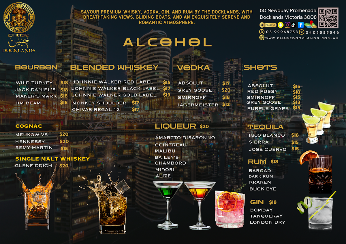 Menu, CHASE DOCKLANDS