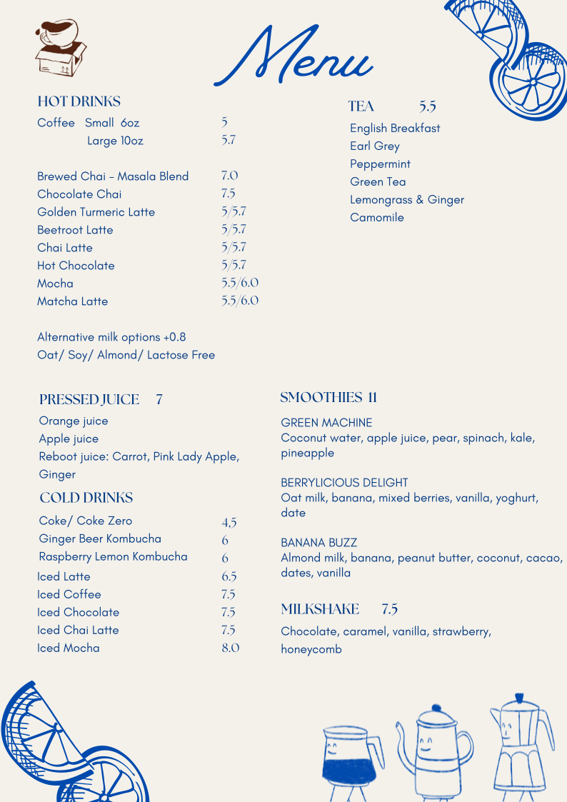 Menu, The Parcel Cafe